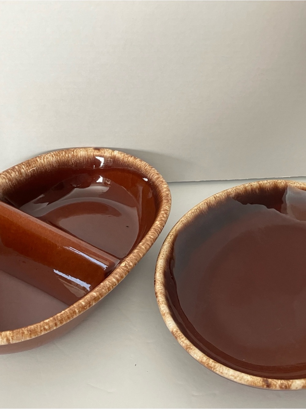 Glazed Ceramic Two-Piece Snack & Dip Set - Brown
